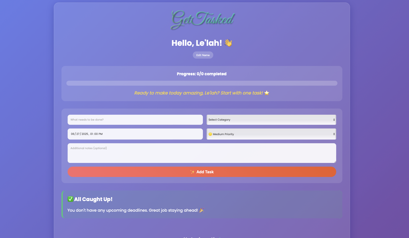 GetTasked Time Management App Preview